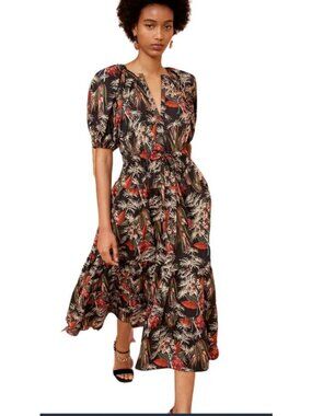 Ulla Johnson Anthurium Olina Midi Dress Floral Elastic Waist Sz 0 NWOT